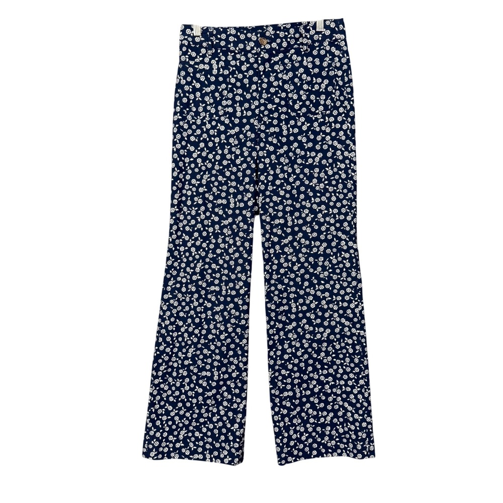 J Crew Pants Womens 27 Navy Blue Ditsy Floral Linen Stretch Blend Preppy NWT